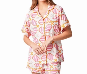 Pickleball Shorts Set In Pink Universal Fit Textured Ribbed Collar