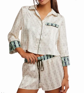 Odor Control Technology Odor Control Treatment Pillow Talk 3/4 Sleeve Shirt And Short 2 Piece Pajama Set In Harbor Combo