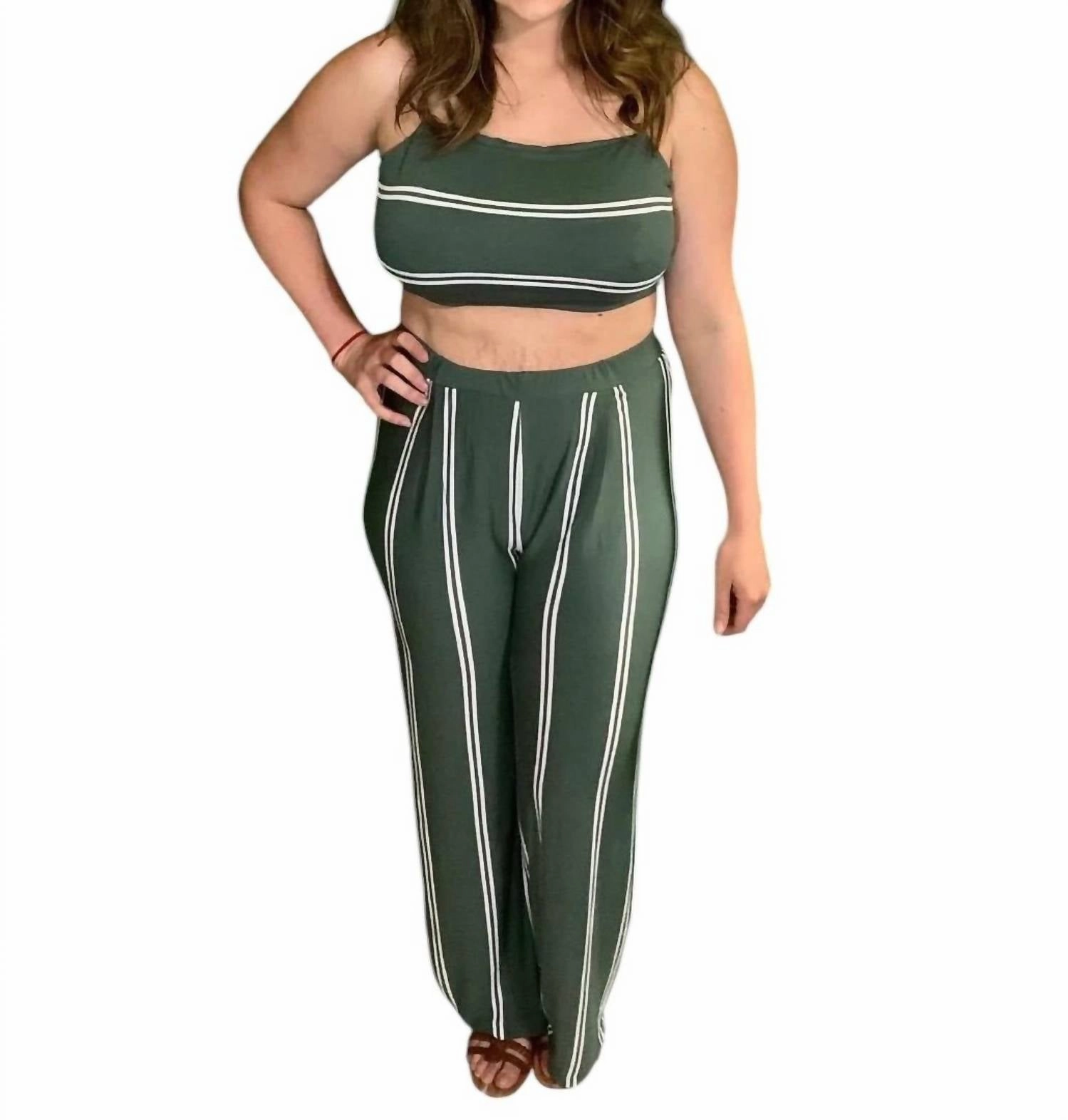 Drop Shoulder Construction OdorResistant Treatment Pinstripe Pants Set In Hunter Green