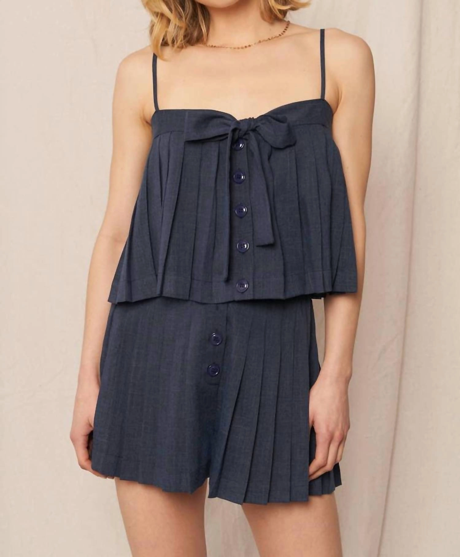 QuickDry Lining Adjustable drawstring Pleated Bow Set In Navy