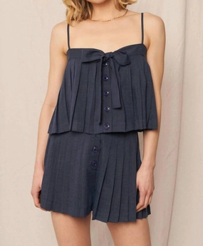 Elasticated Hem Pleated Bow Set In Navy