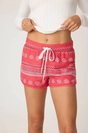 Snowflake Kisses Short In Red High Neckline French Terry