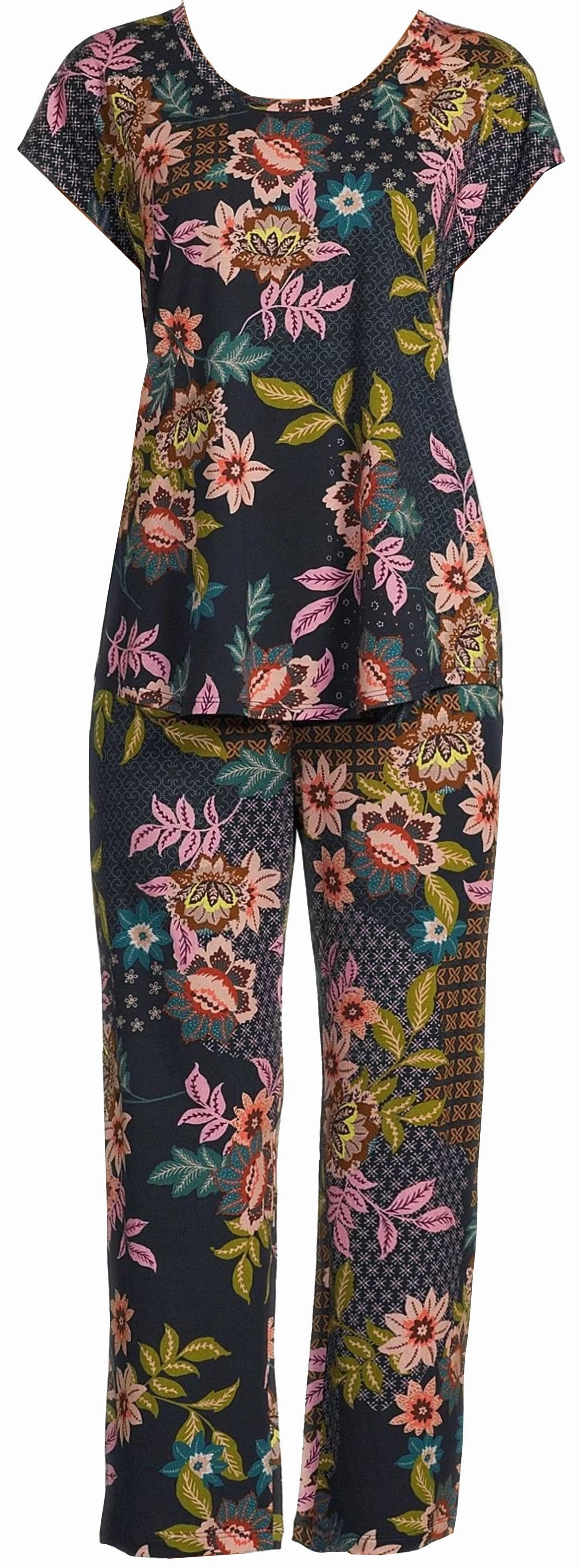 Johnny Was Women Delfino Cap Sleeve Crew Neck Crop Pajama Set Multicolor MotionAdaptive Fit