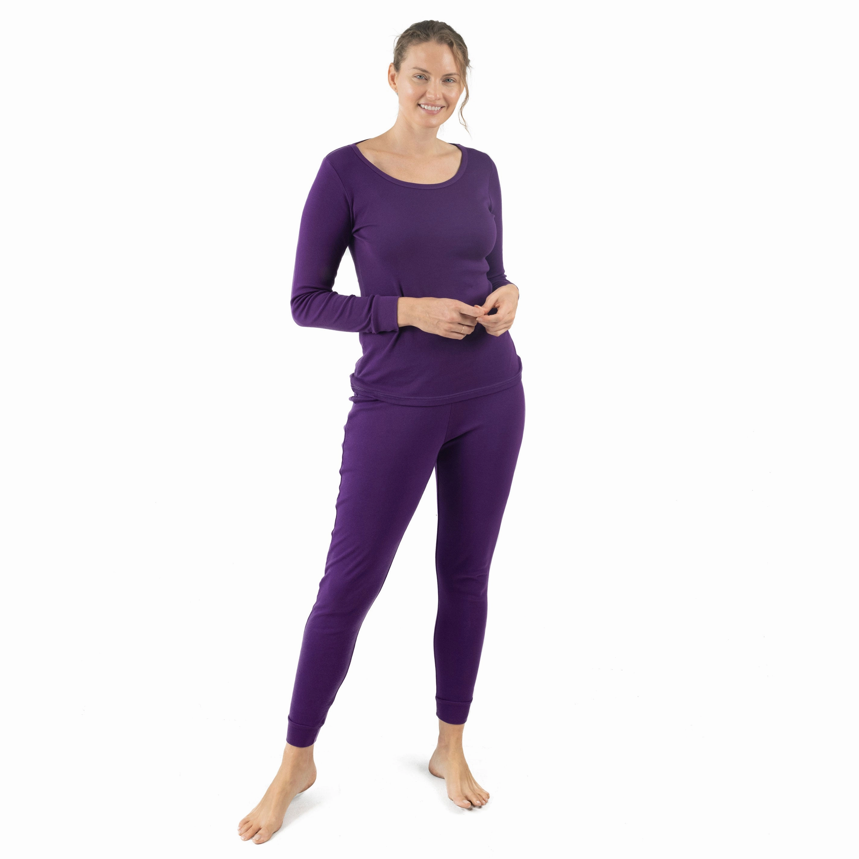 Womens Two Piece Cotton Pajamas Boho Solid Color French Terry Jersey Fabric