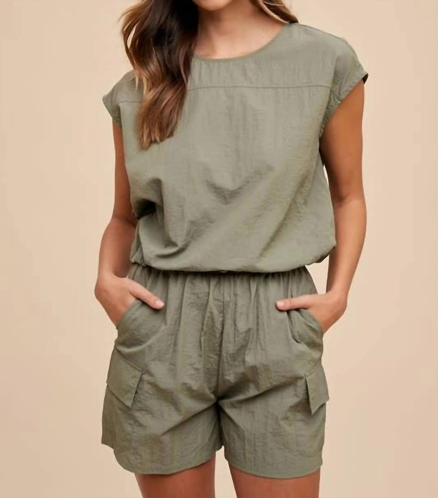 Utility Sportive Top & Cargo Shorts Set In Olive Durable Reinforced Edging