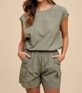 Utility Sportive Top & Cargo Shorts Set In Olive Durable Reinforced Edging