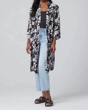 EasyCare Fabric Polly Floral Kimono In Black