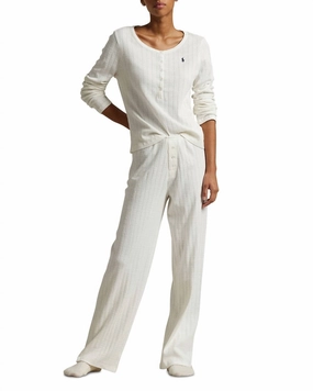 Polo Pointelle Henley Pajamas In Egret Cozy Feel