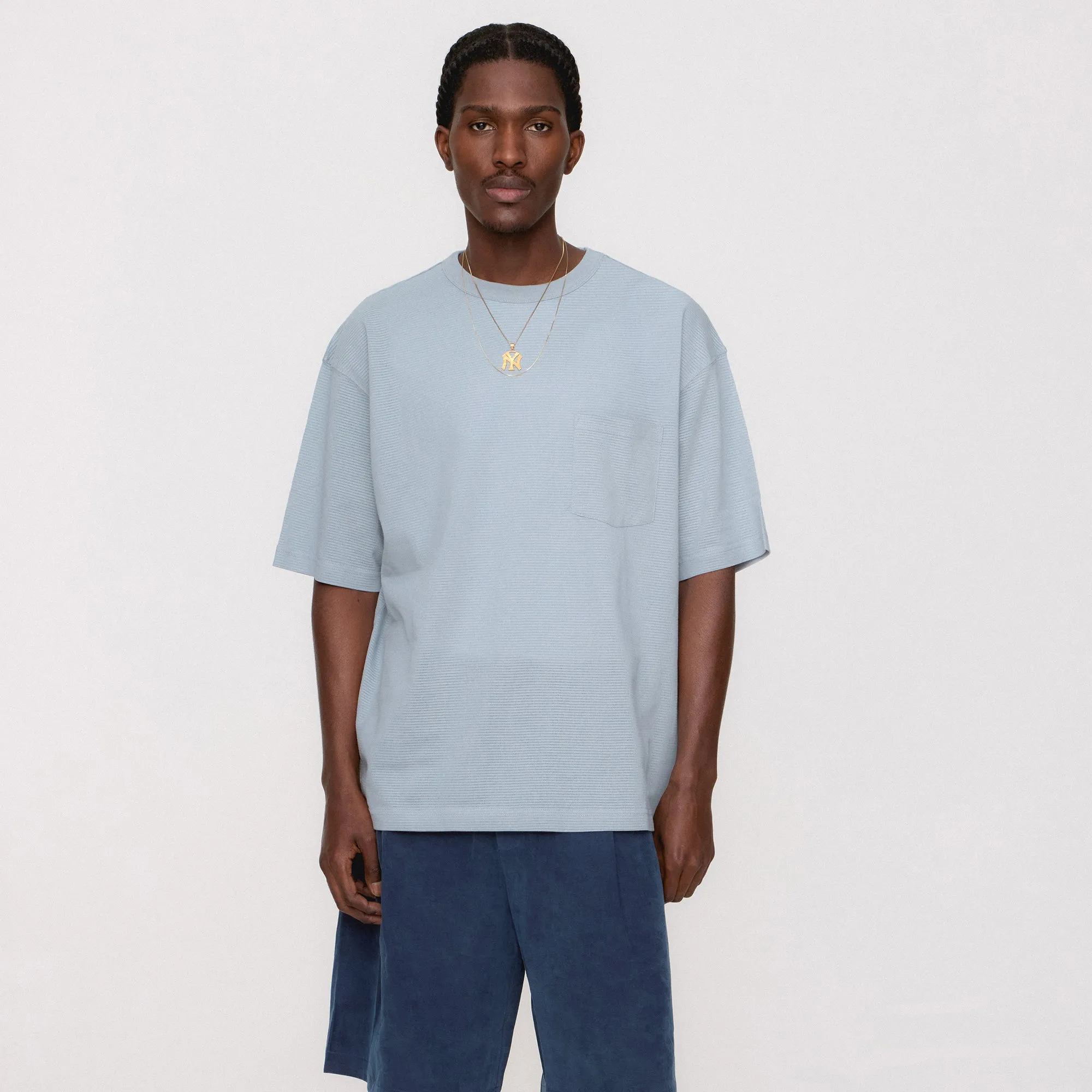 Thermoregulating Fabric Kith Pointelle Mesh Leonard Pocket Tee - Light Indigo