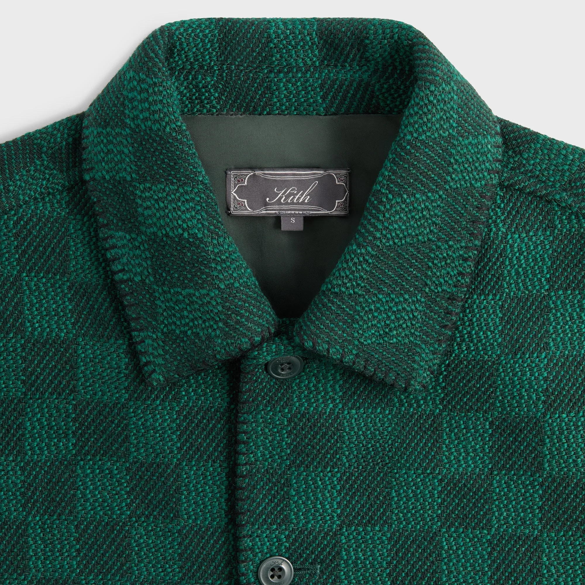 Breathable fabric Vintage Style Kith Check Boucle Boxy Collared Overshirt - Ivy Green