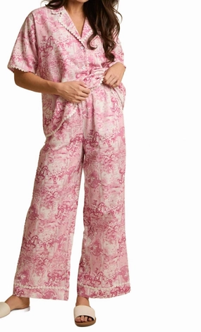 DoubleLayered Knee Patch Print Pajama Set In Pink/white