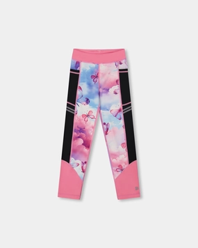 Printed Athletic Leggings Pink, Blue And Butterflies ElasticWaistband