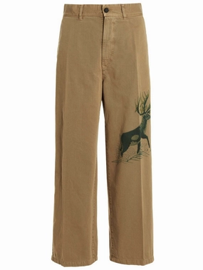 Relaxed Aesthetic Smooth Loose Versatile Printed Cotton Trousers