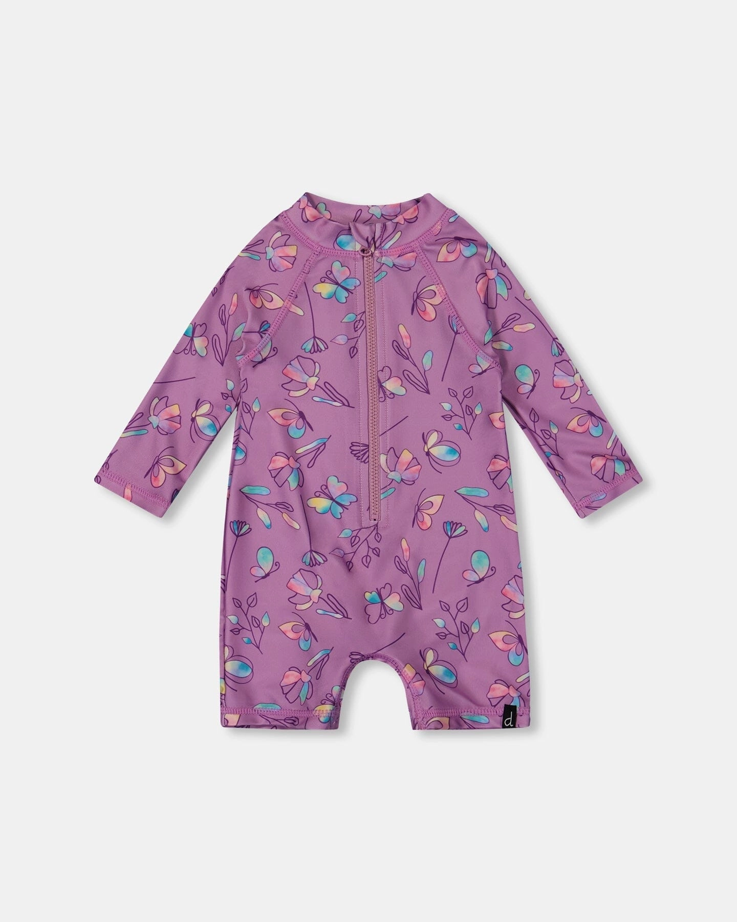 Seaside Holiday Printed Long Sleeve One-Piece Rashguard Old Mauve And Multicolored Butterflies