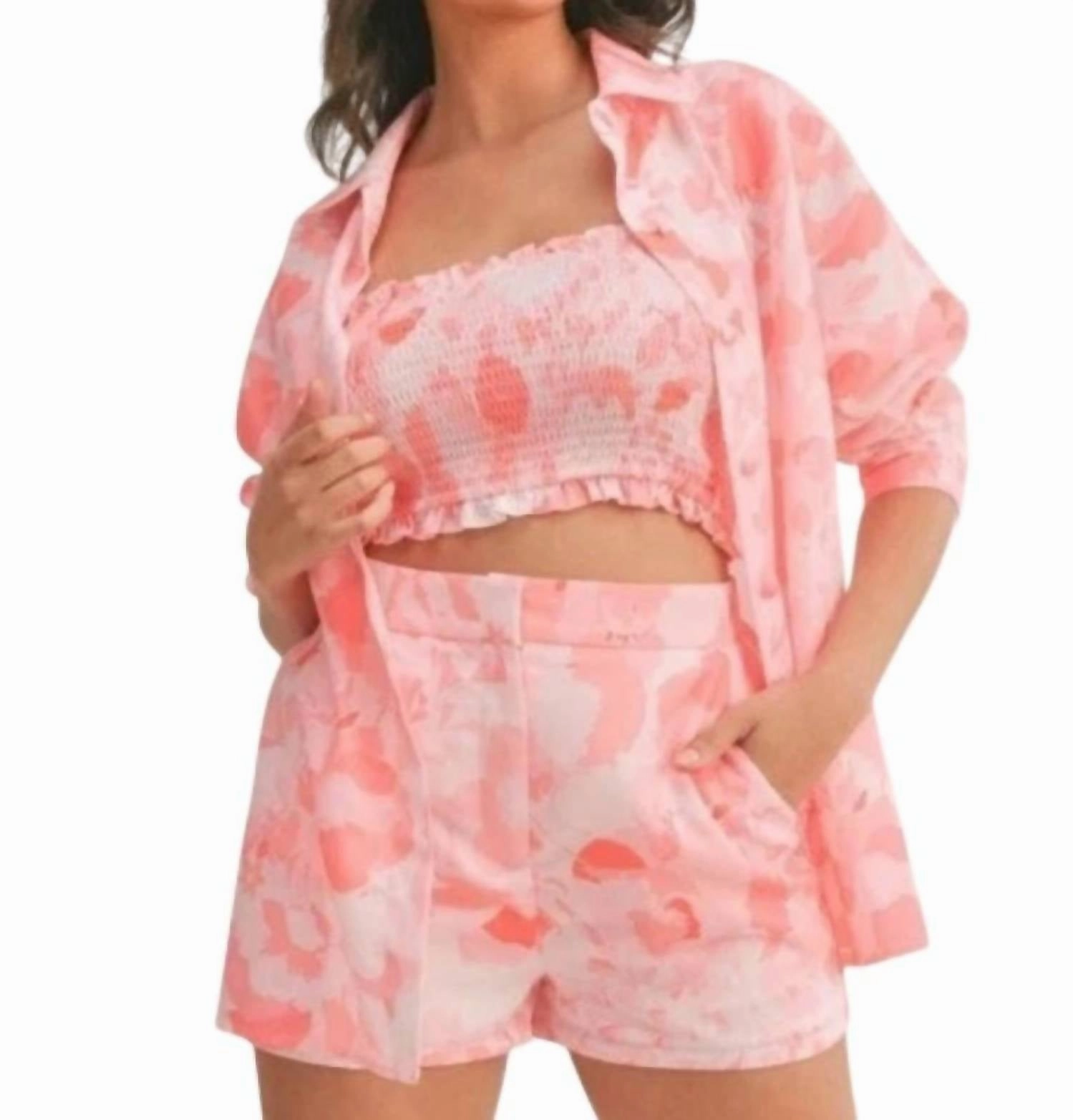 Comfort Fit Design Adjustable Cuff Openings Printed Print 3 Piece Set In Pink