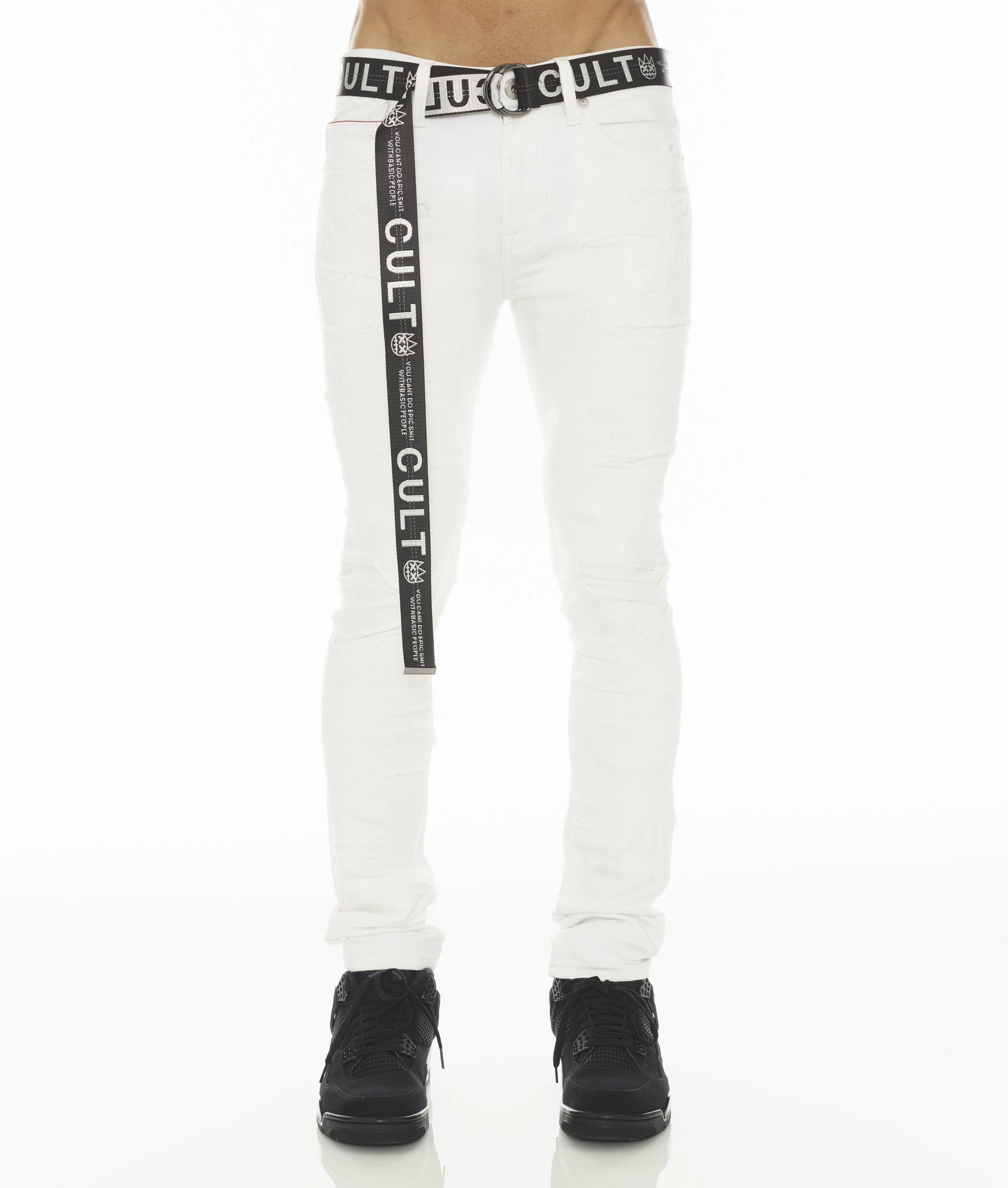 Modern Straight Leg PUNK SUPER SKINNY STRETCH /w BELT IN WHITE GRUNDGE