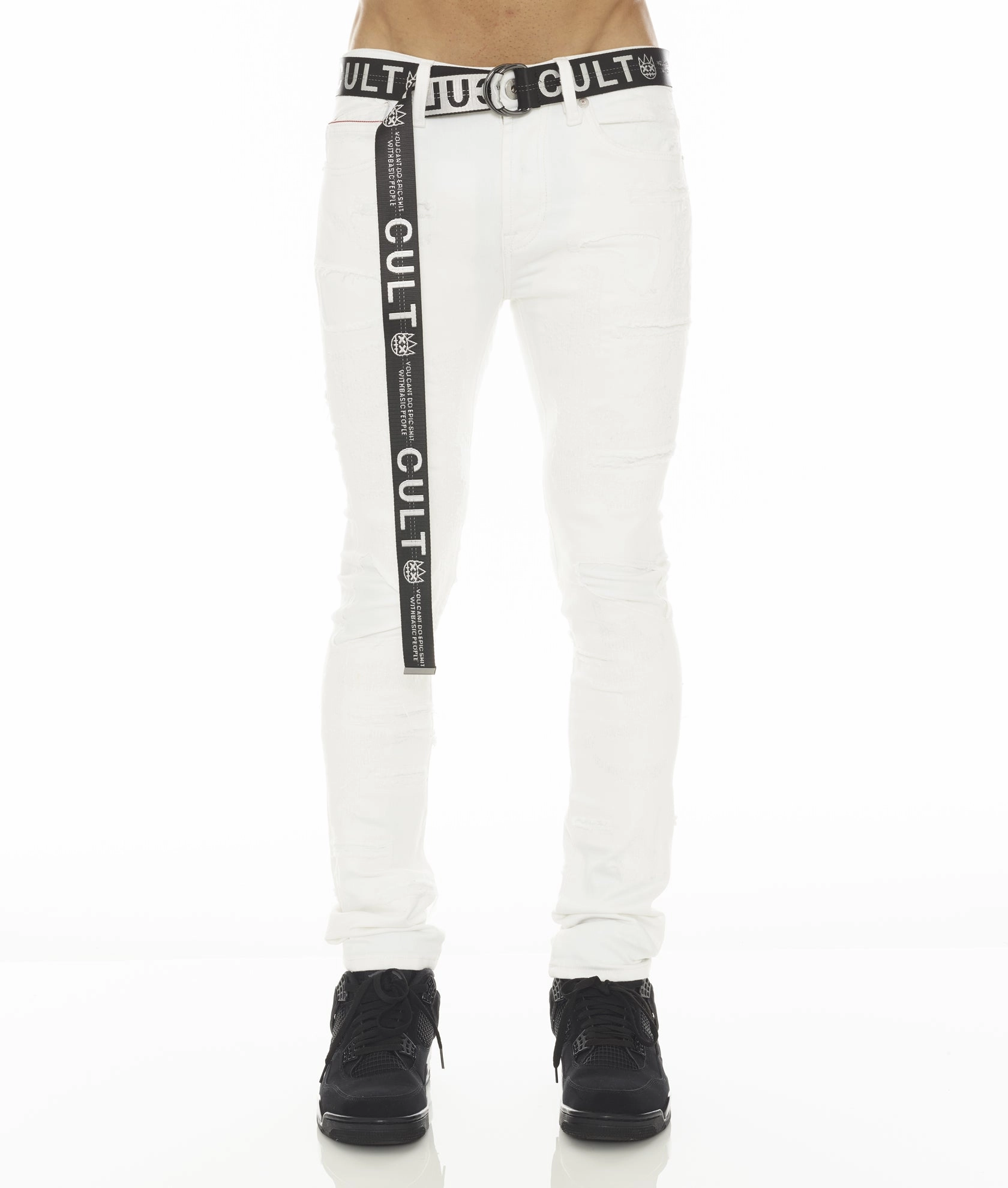 PUNK SUPER SKINNY STRETCH /w BELT IN WHITE GRUNDGE Reinforced Pockets