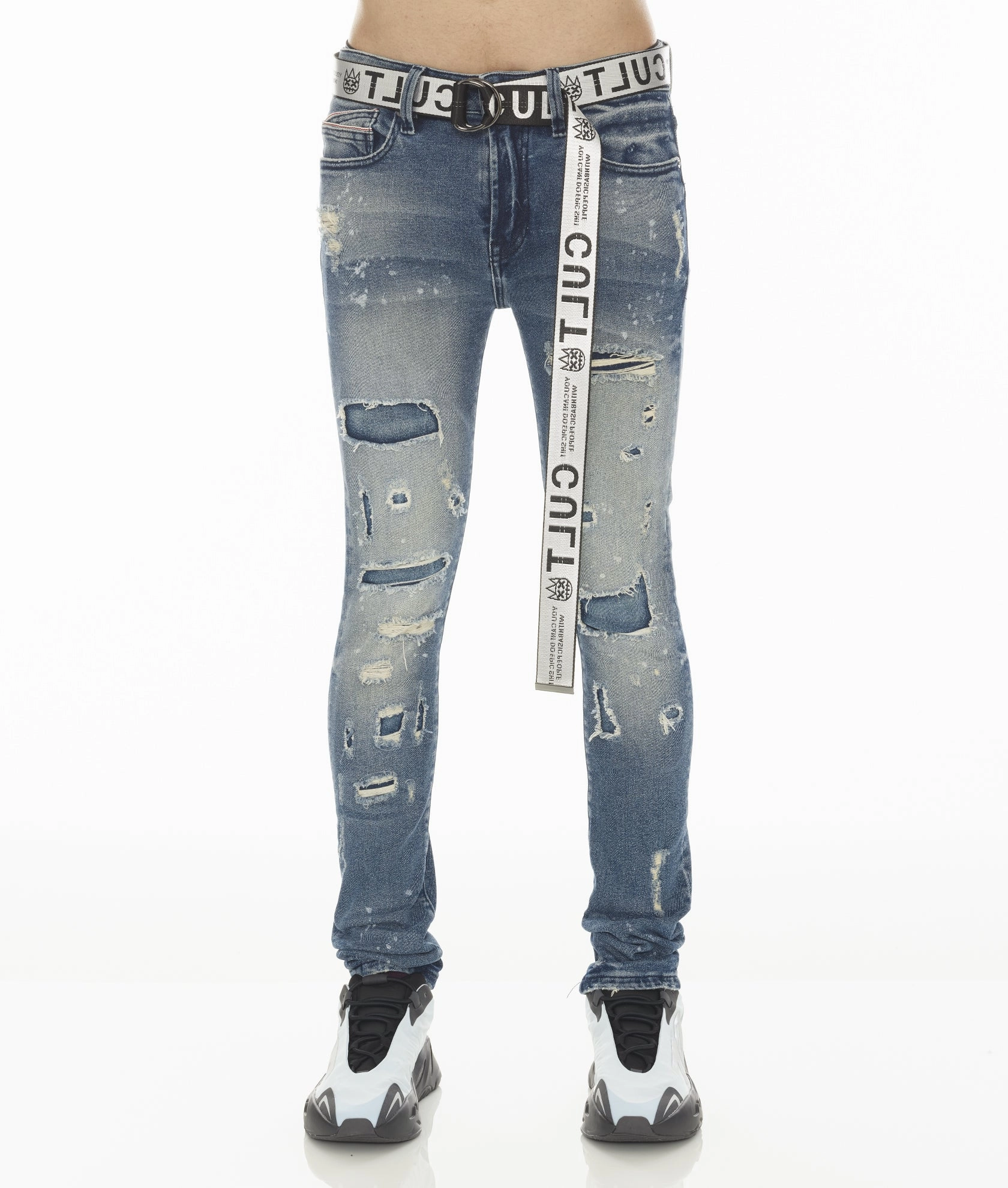 Elegant Minimalist Outdoor Adventure PUNK SUPER SKINNY STRETCH W/ WHITE BELT IN BASIL