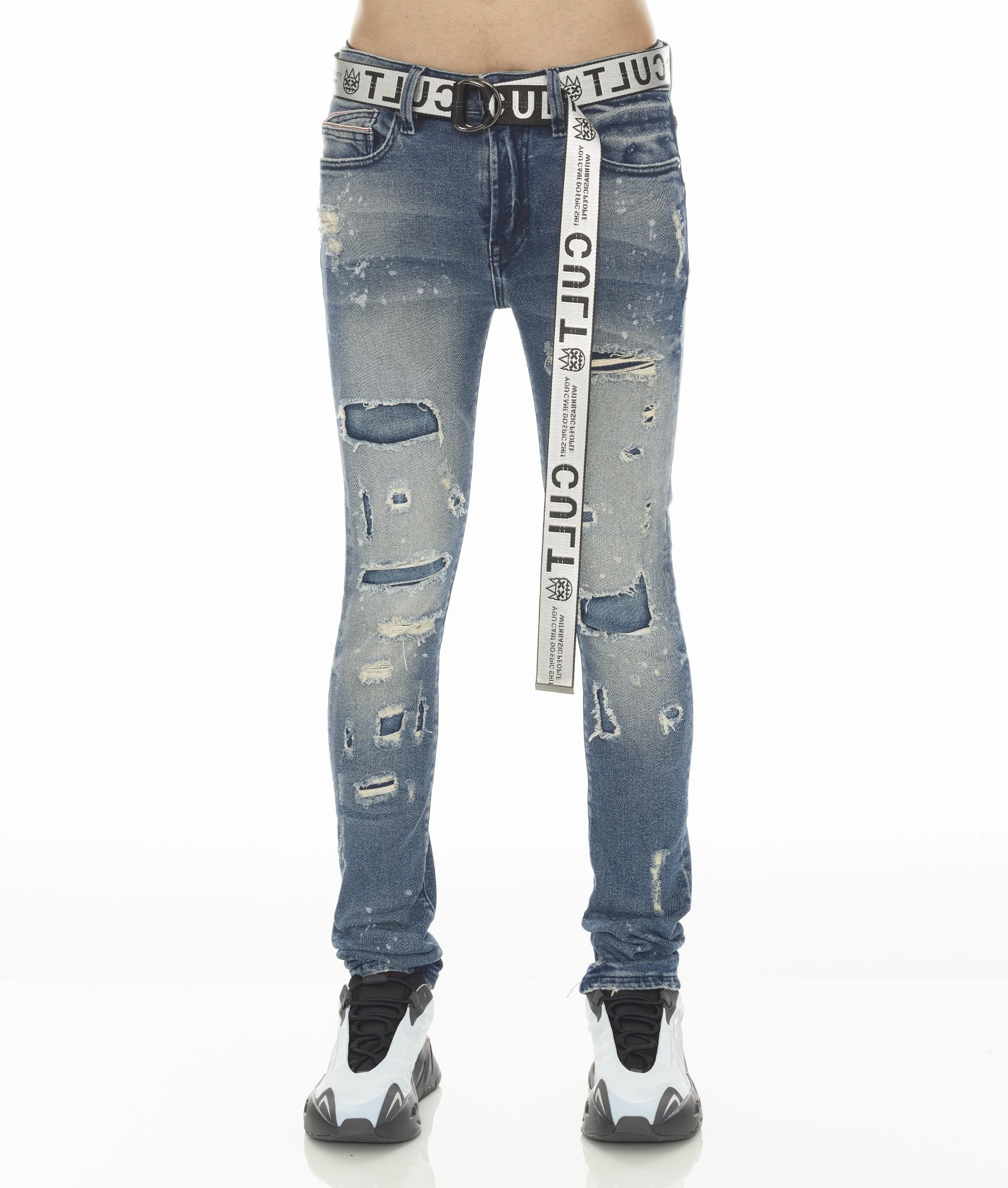 Bootcut style PUNK SUPER SKINNY STRETCH W/ WHITE BELT IN BASIL