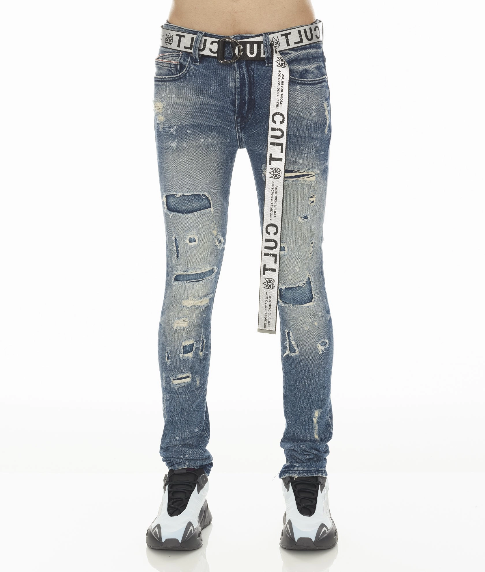 Smart Casual PUNK SUPER SKINNY STRETCH W/ WHITE BELT IN BASIL