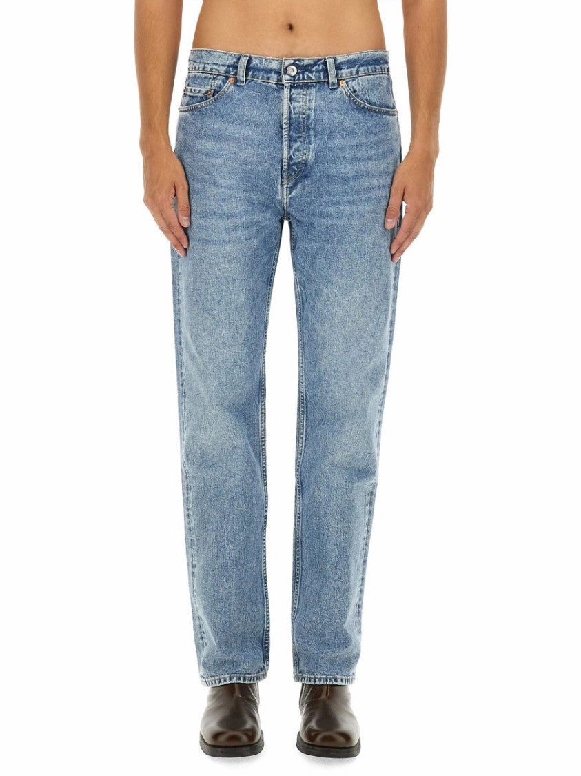 Straight-Leg Denim Jeans With Vintage Wash Light Washed Outdoor Casual