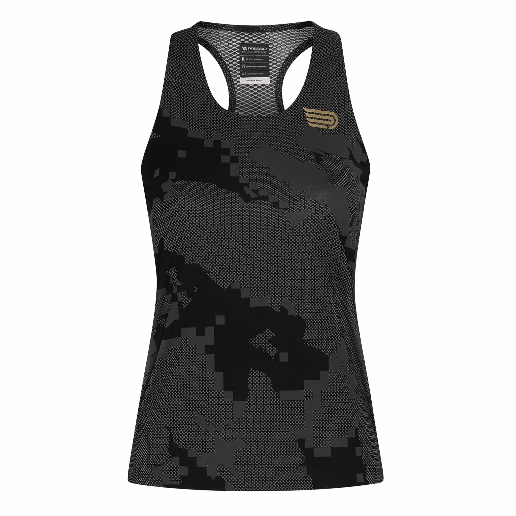 Pressio | Women's Elite Singlet - Black Camo Ergonomic Seaming