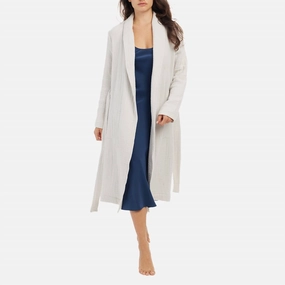 Two Way Stretch Minimalist Style Zoey Cotton Gauze Long Sleeve Robe In Moonbeam