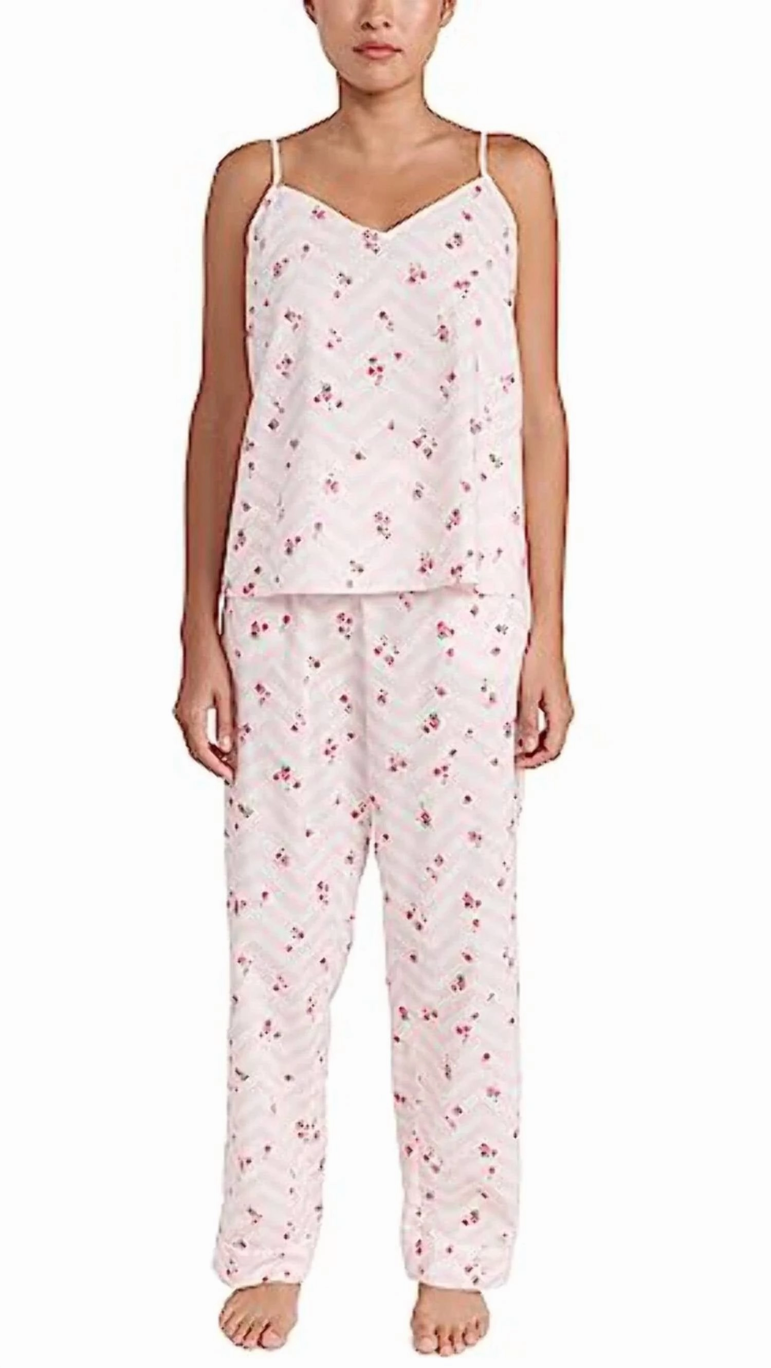 Josephine Woven Cotton Pj Set In Pink Floral/zigzag Odor Resistant Tech