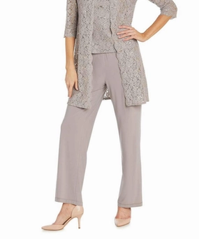 Embellished Dressy 3 Piece Pants Set In Taupe Drapey Texture