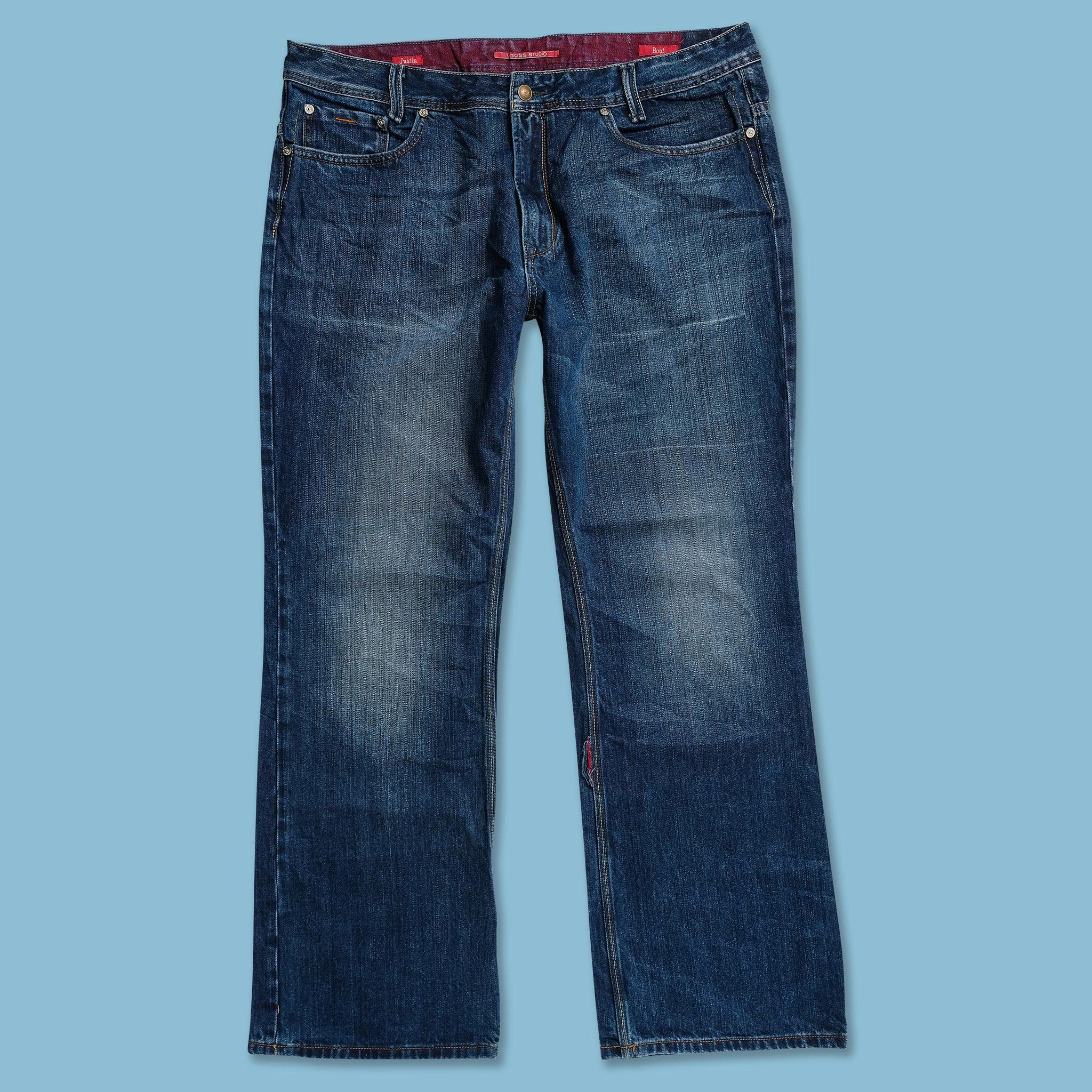 Flexible Knees Neutral Look Y2K Flared Denim Pants 40x34