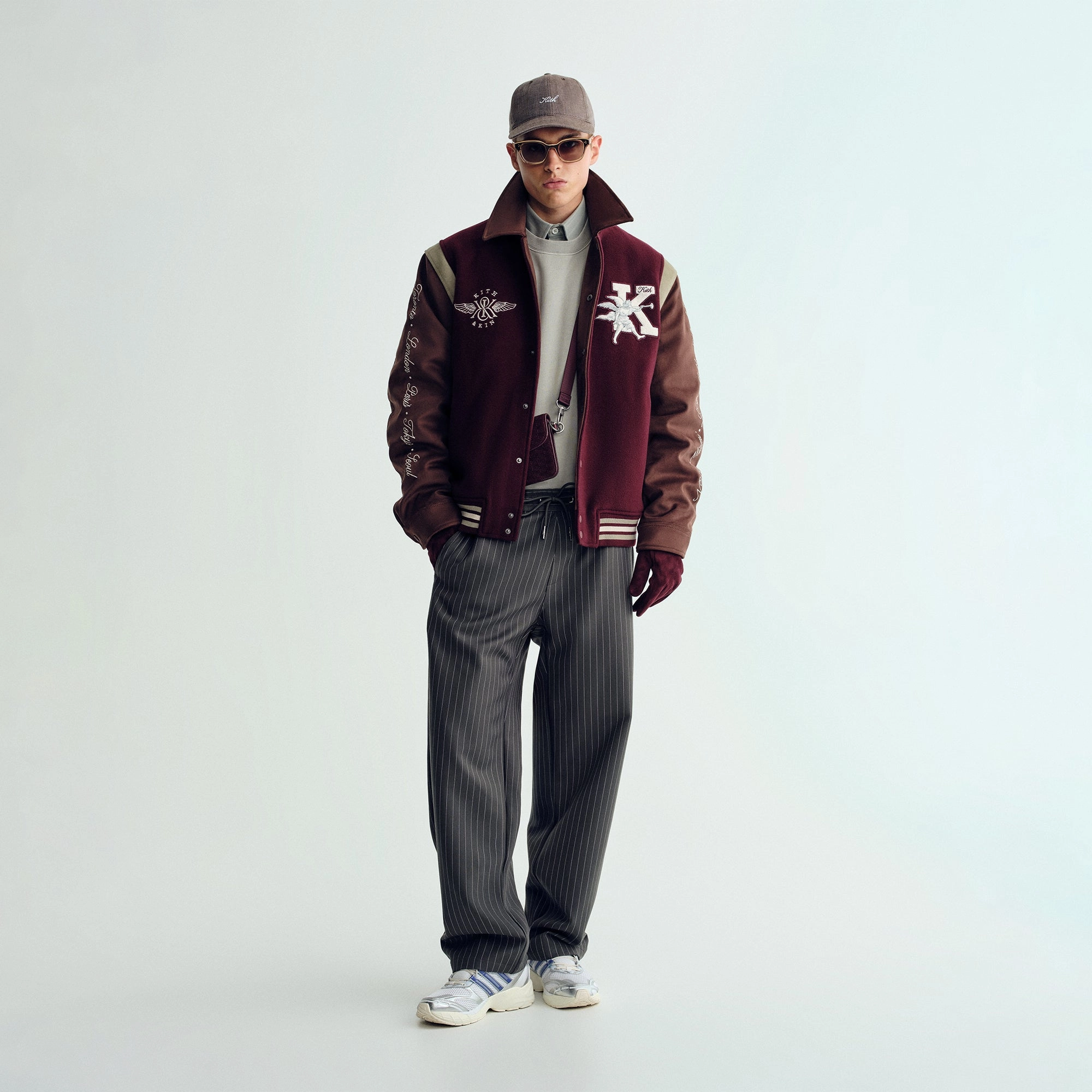 Relaxed Fit Structure Seamless Welded Construction Kith Wool & Microsuede Varsity Jacket - Magma