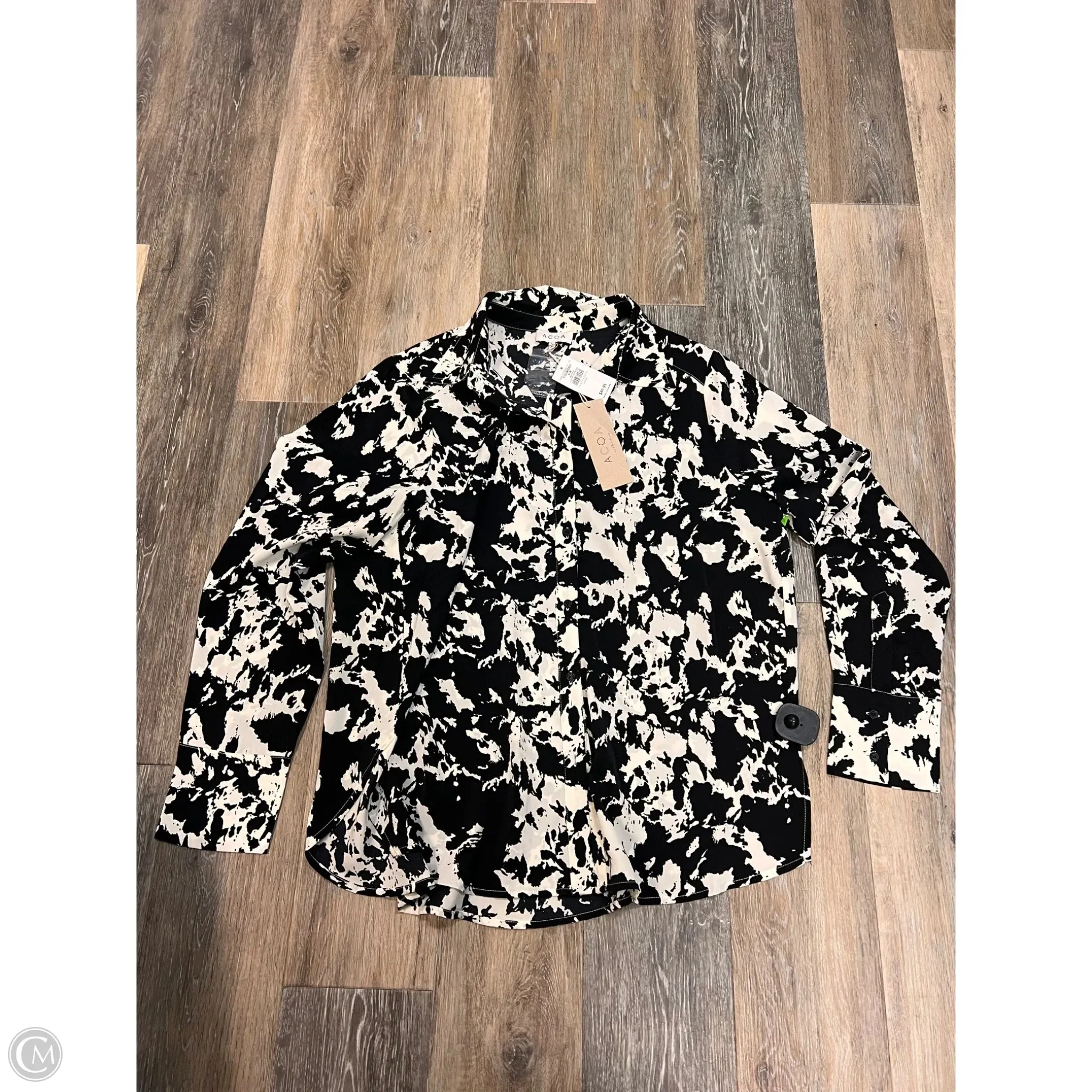 RibbedTrims StretchTechnology Blouse Long Sleeve By ACOA In Black, Size: L