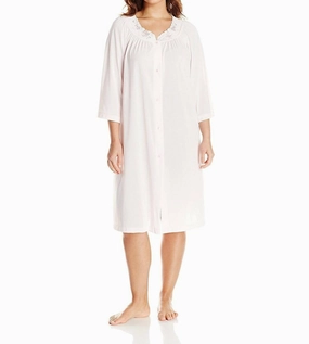 AntiSlip Grip Hem Tear Resistant Fabric Short 3/4 Sleeve Button Down Robe In Pink