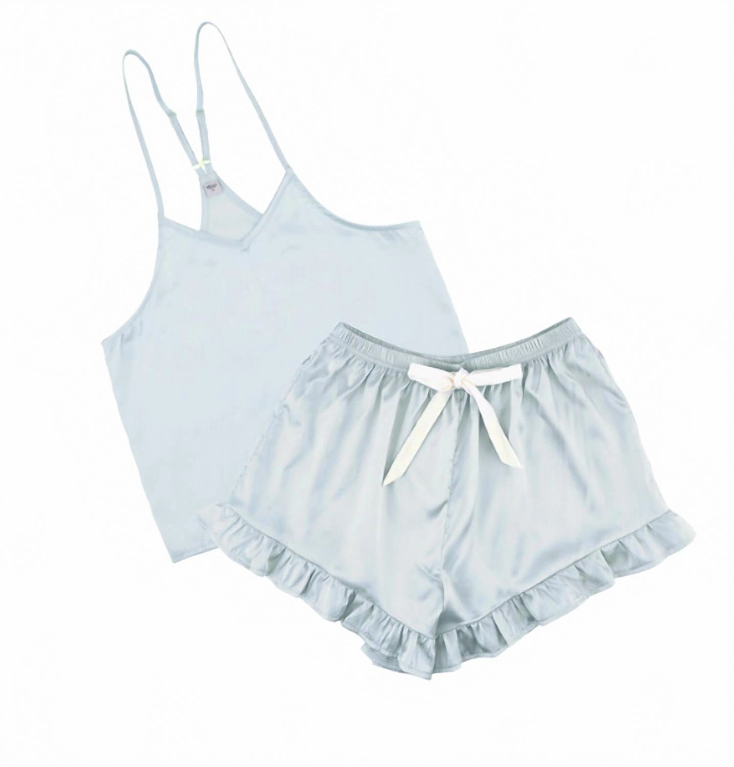 R0690 - Spaghetti Strap 2-Piece Sleep Set In Blue Hidden Stretch Panel