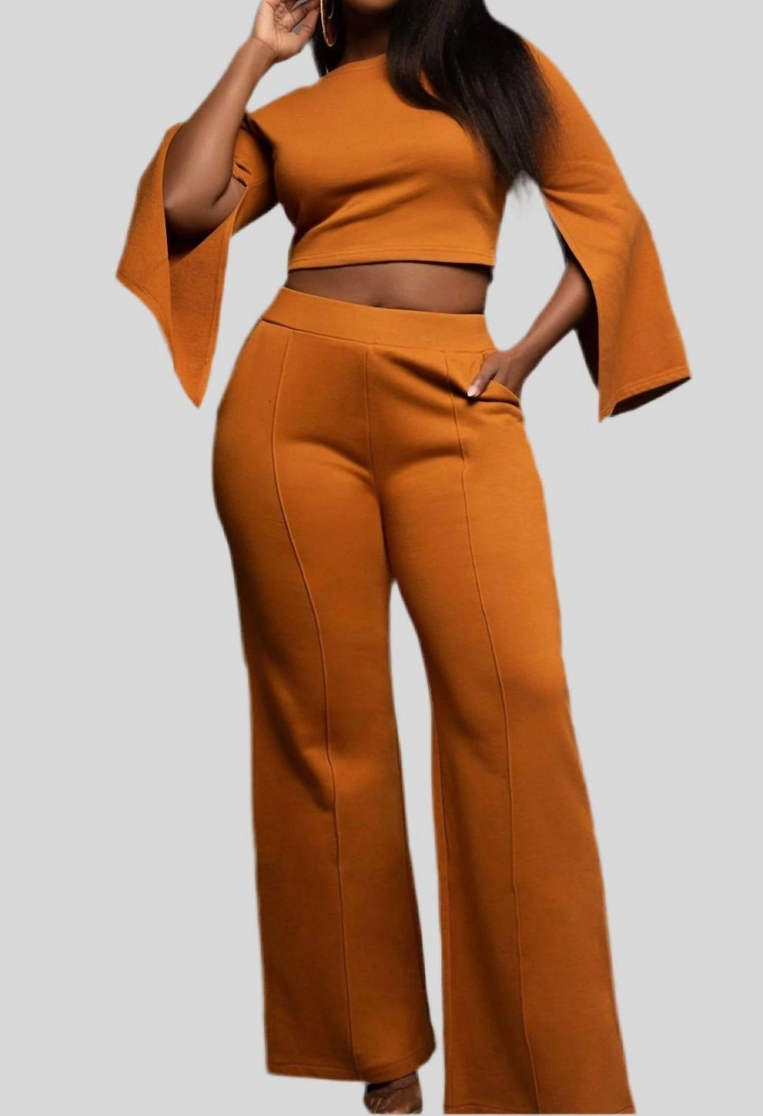 Easy Care Material Raquel Pants Set In Caramel