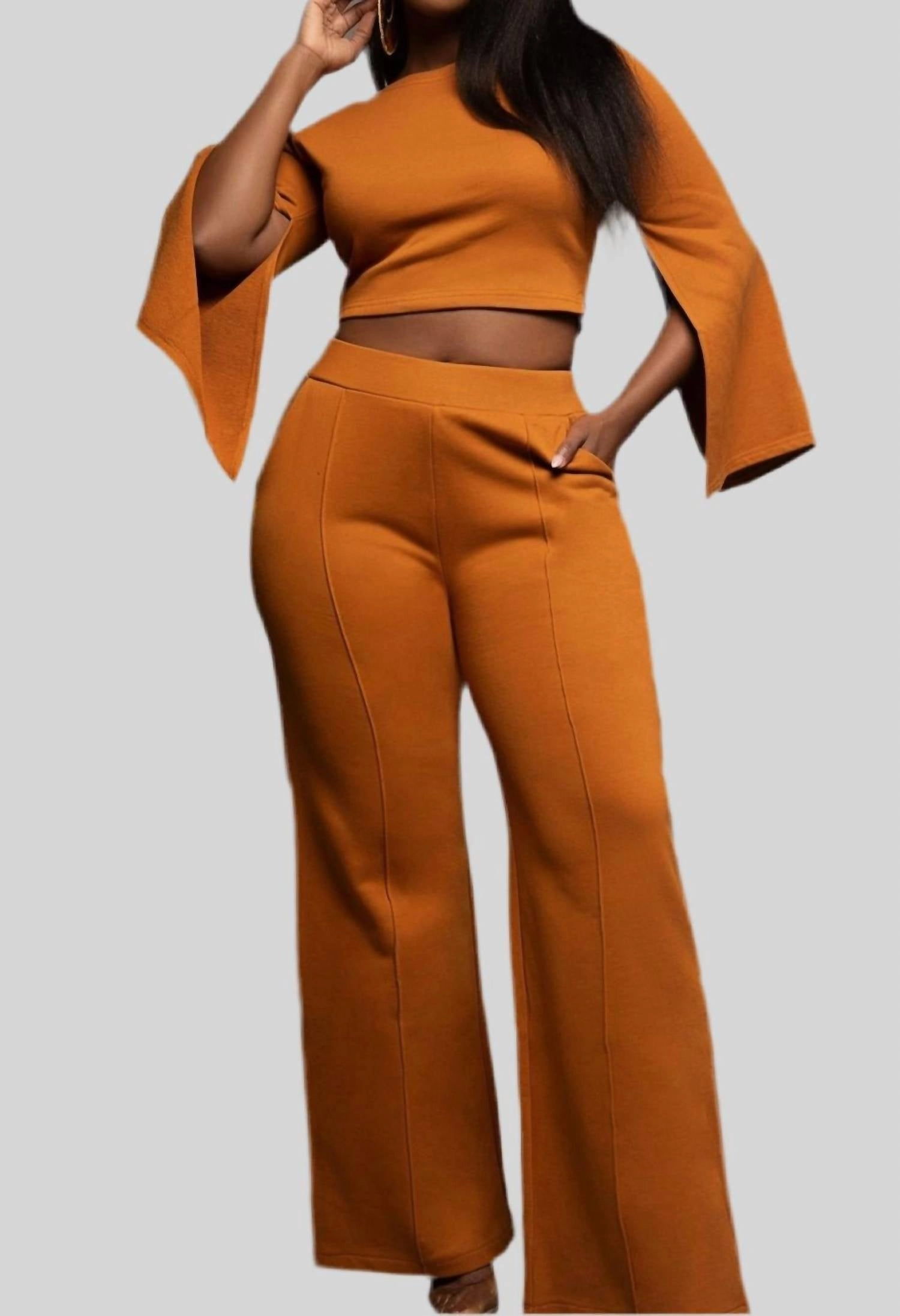Stretchable Fabric Odor Control Treatment Raquel Pants Set In Caramel