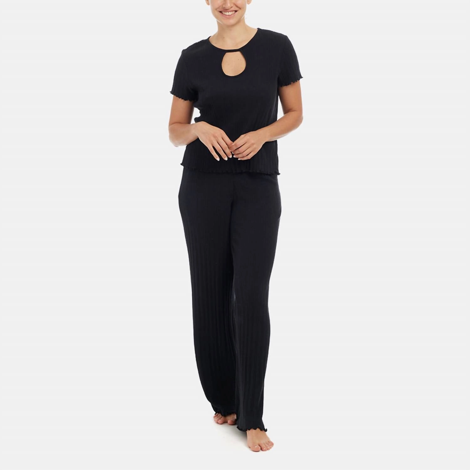 Breathable Material Reinforced Hems Ravena Pima Cotton Rib Lounge Set In Black