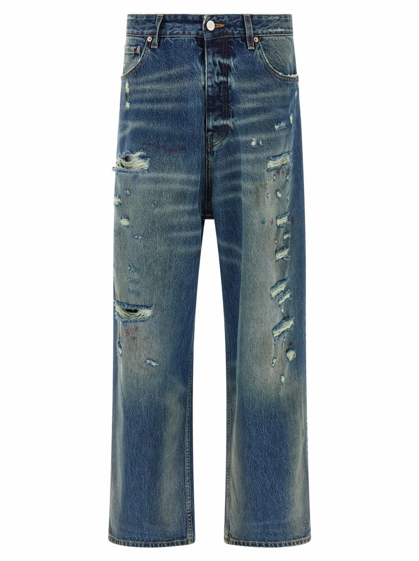 'Blue Distressed Baggy' Jeans Relaxed Style Outdoor Enthusiast Evening Stroll