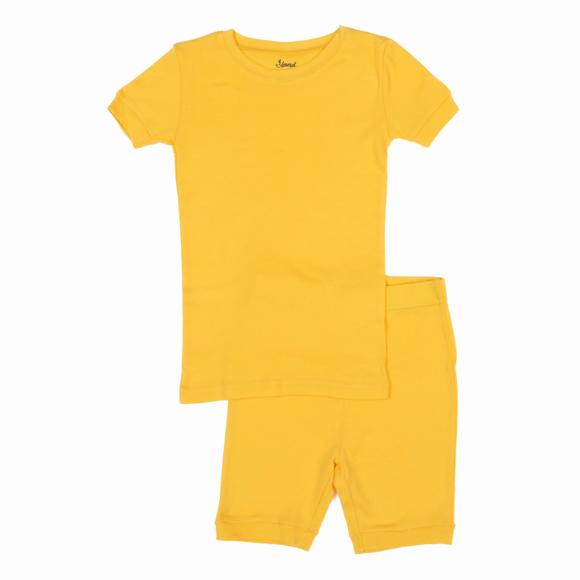 Non Restrictive Silhouette Ribbed Cuff Ankles Kids Two Piece Cotton Short Pajamas Classic Solid Color