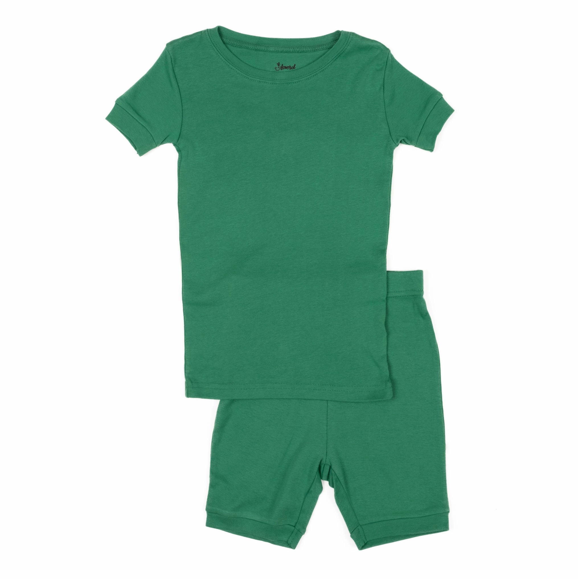 Elasticated Hem WrinkleResistant Finish Kids Two Piece Cotton Short Pajamas Classic Solid Color