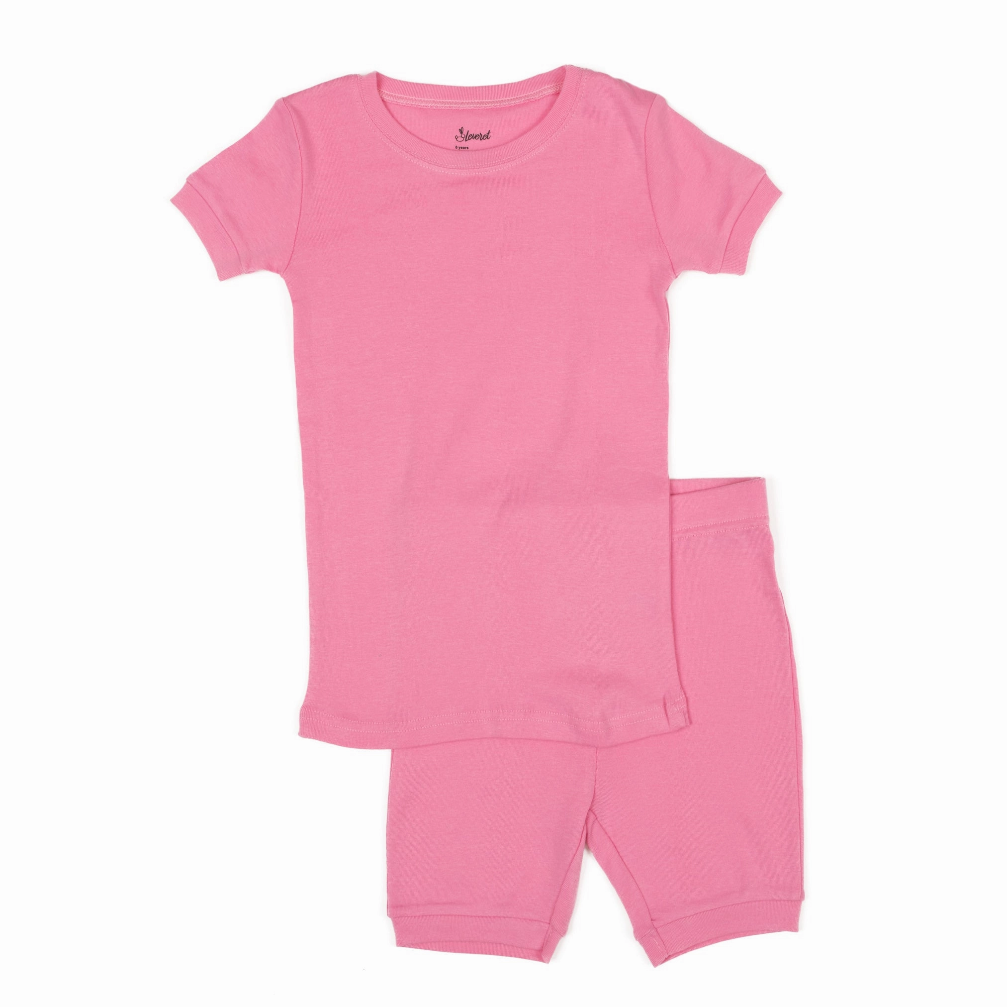Kids Two Piece Cotton Short Pajamas Classic Solid Color Zipper Free Design Drop Shoulder Construction