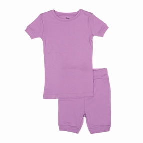 Kids Two Piece Cotton Short Pajamas Classic Solid Color Easy Care Material Ultra Stretch Waistband