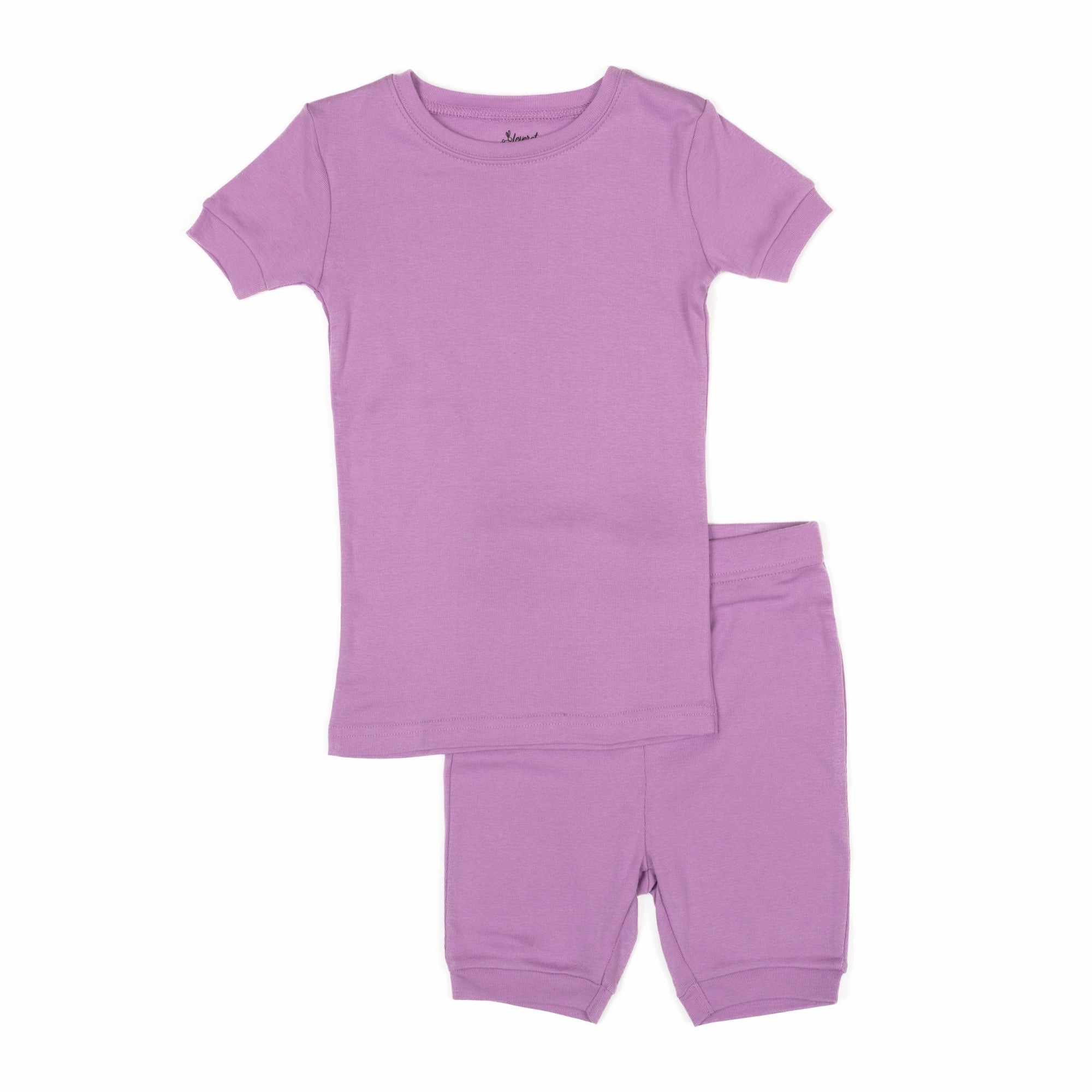 Kids Two Piece Cotton Short Pajamas Classic Solid Color Easy Care Material Ultra Stretch Waistband
