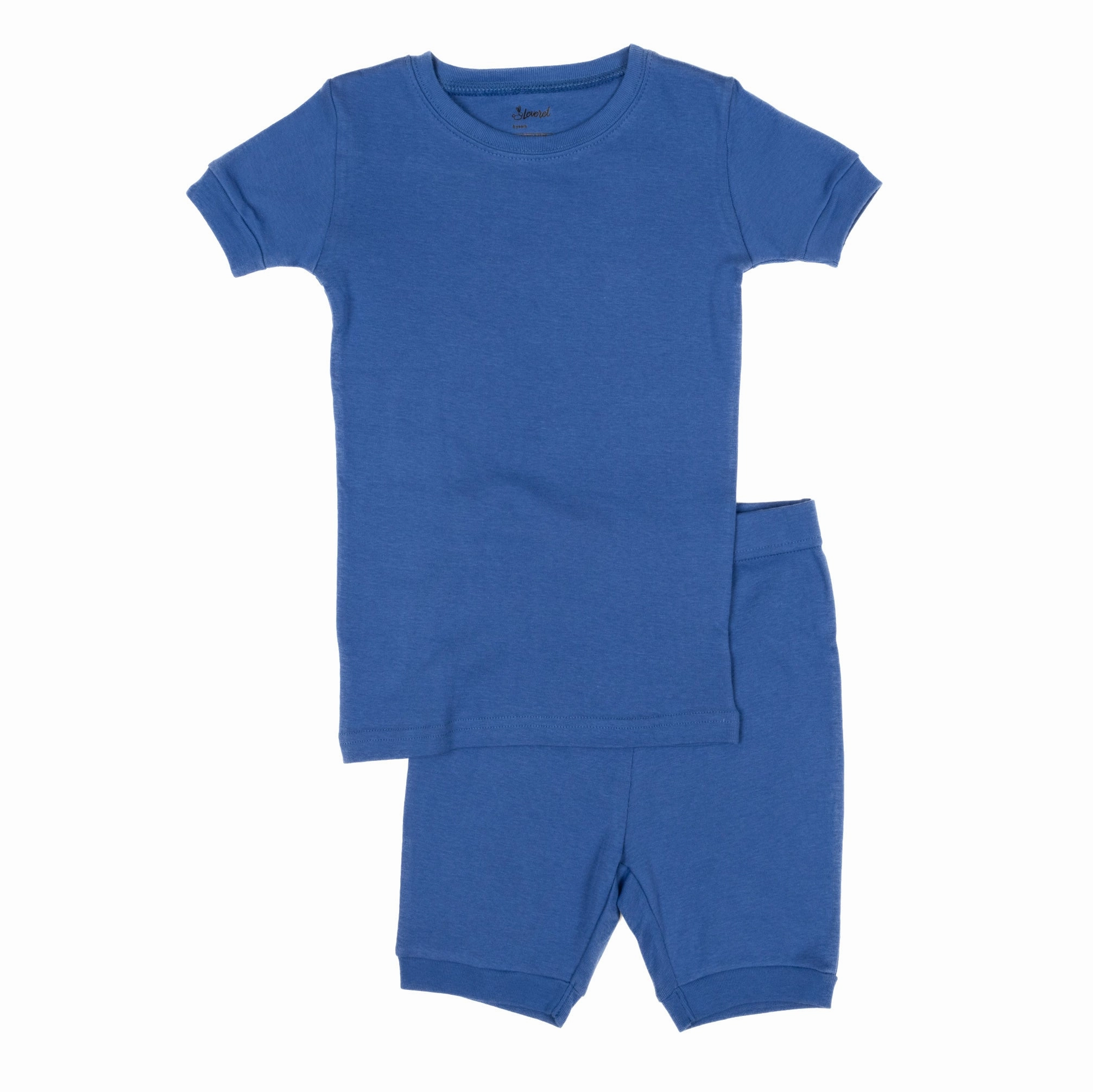 Drop Shoulder Construction Kids Two Piece Cotton Short Pajamas Classic Solid Color
