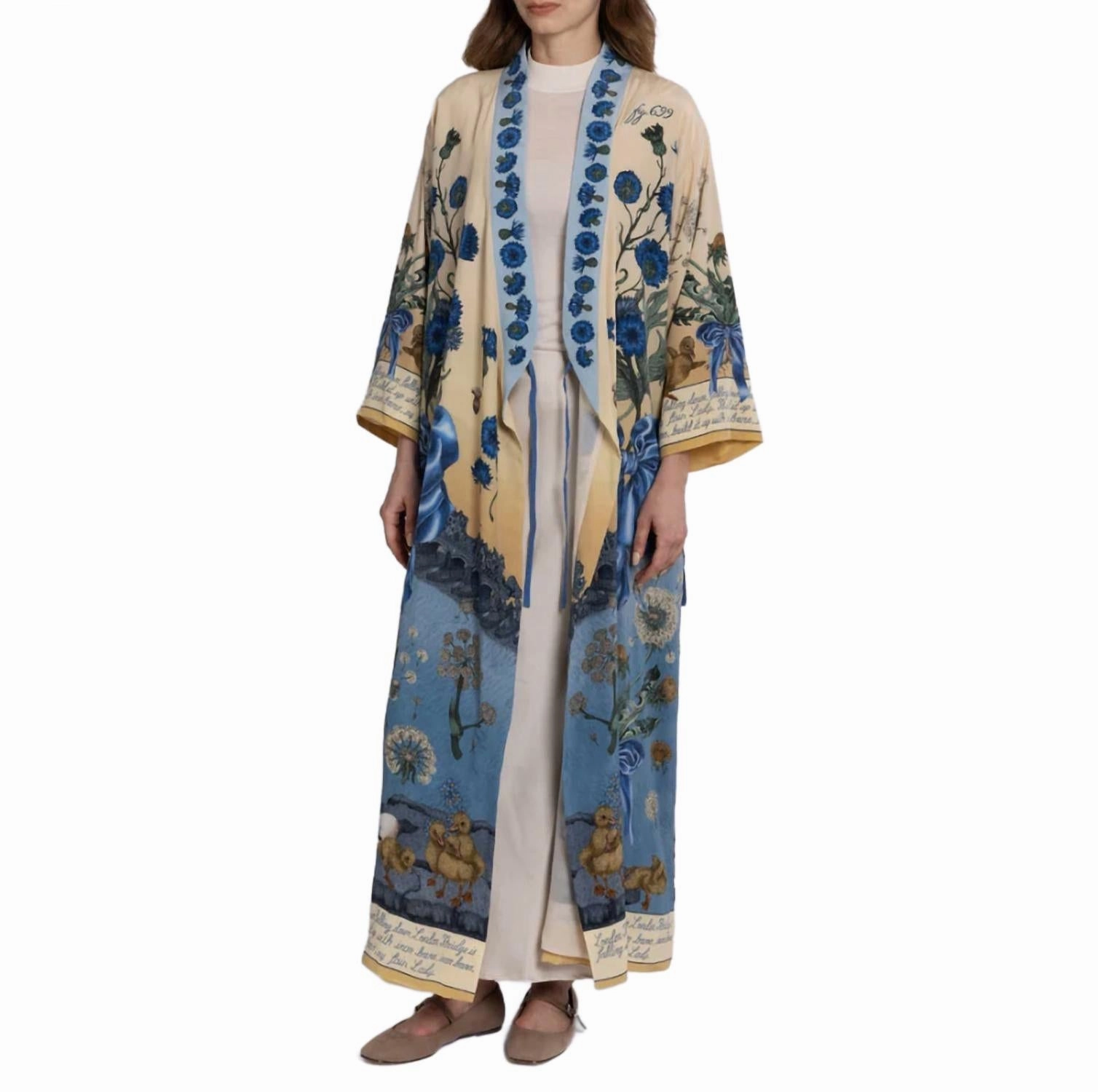 Layered Neckline London Bridge Is Falling Down Silk Robe In Vanilla / Buttermilk