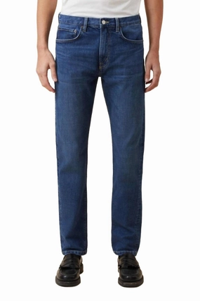 Abrasion Resistance standard fit Mid Rise Tapered Denim Jeans In Tom Mid Blue Wash