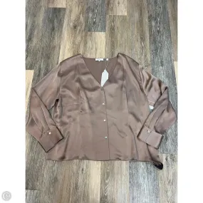 Bound Seam Edges Machine Washable Fabric Blouse Long Sleeve By Vince In Taupe, Size: Xxl