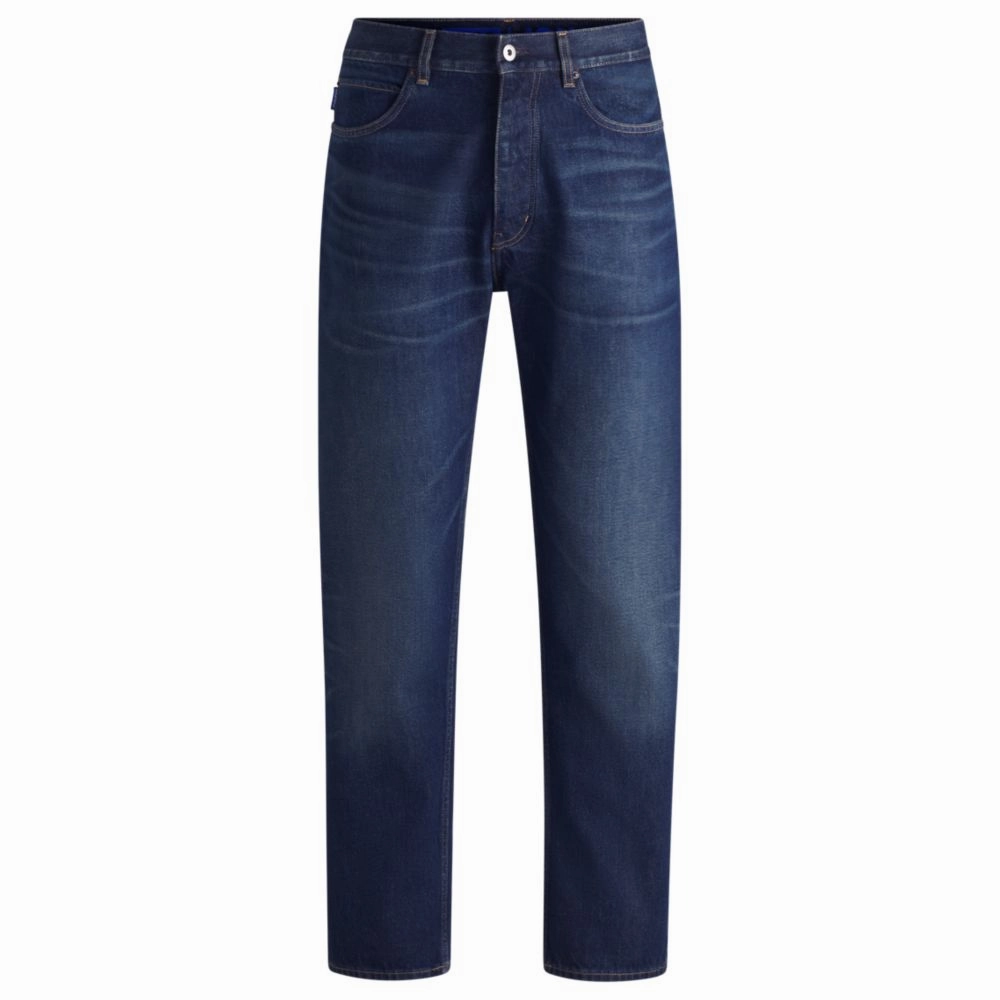 Regular-fit jeans in dark-blue stonewashed denim Daily Clothing Streetwear Essential