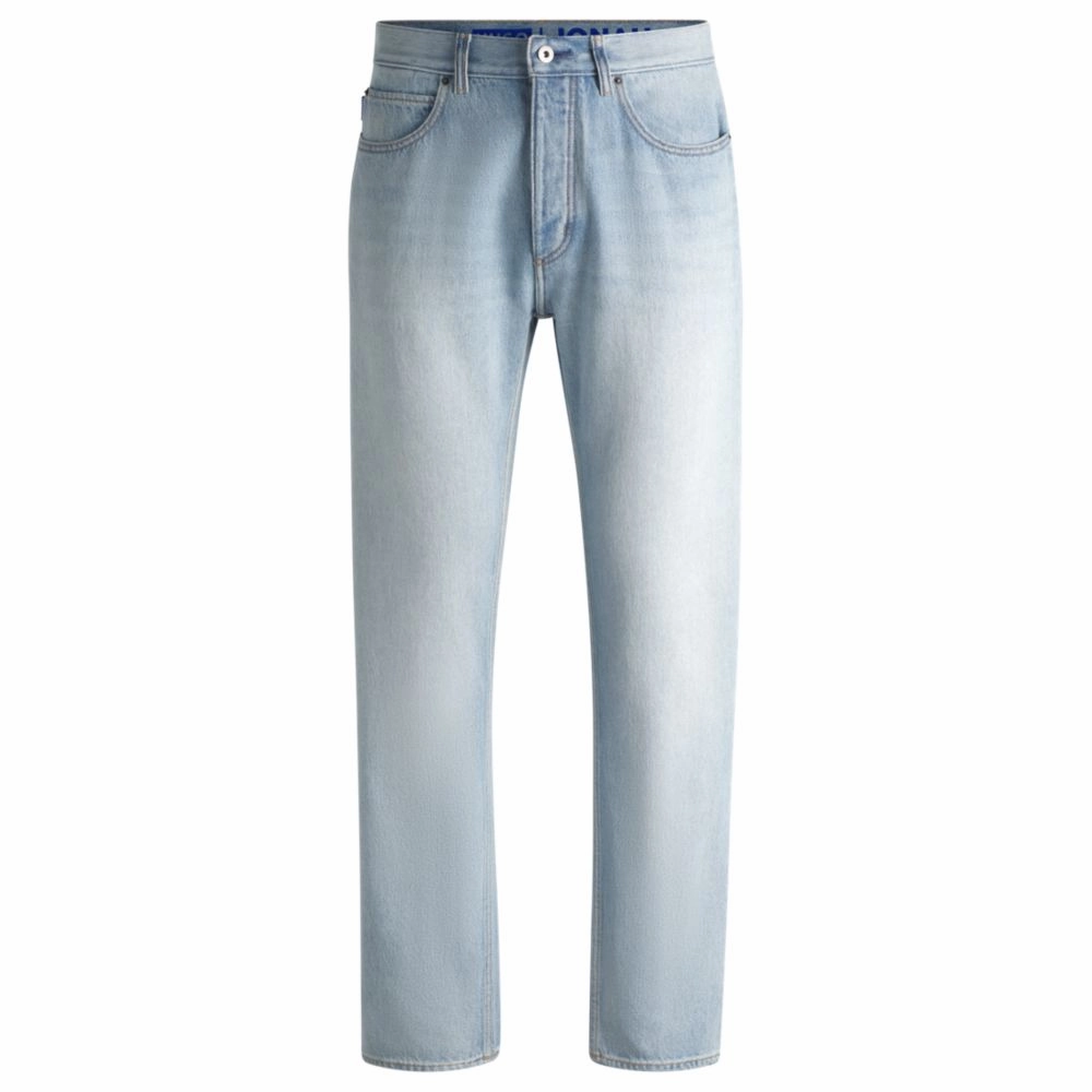 Regular-fit jeans in light-blue cotton denim Low Profile Zipper