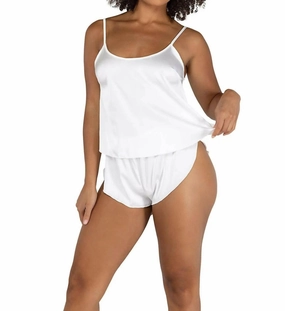 Breathable Knitwear Moisture Control Fabric Soft Satin Tulip Short Set In White